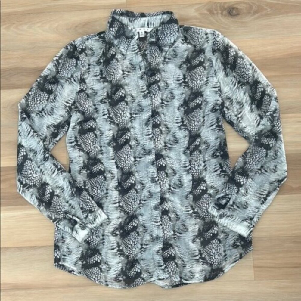 Sheer Black & White Snake Skin Cabi Blouse